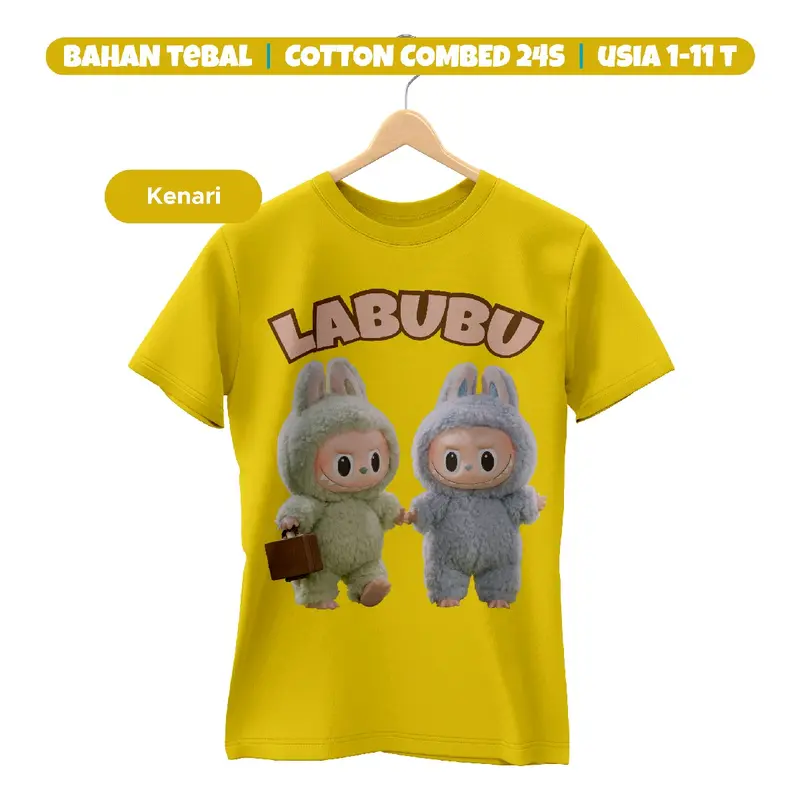 Kaos Anak Cewek Cowok Labubu 2 Katun Combed 24s 1-11 th Kain Tebal Cotton Perempuan 8