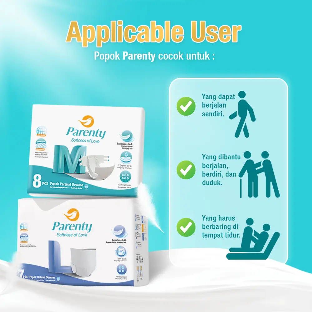 [1 PACK] PARENTY Adult Tape Soft Diapers Size M8/L7/XL6 - Kemasan Baru Popok Perekat Dewasa Lembut Menyerap Cepat Popok orangtua celana dewasa Popok Celana popok dewasa