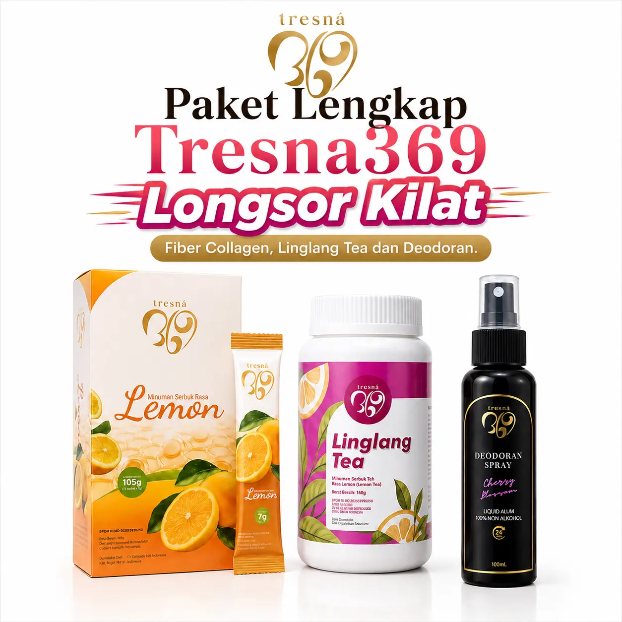 Paket {Longsor Kilat} by Tresna369 - Fiber Collagen dan Linglang Tea Plus Deo