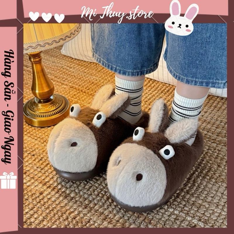 Mi Thuy Store Dép bông nam nữ dép bông cặp hình con lừa dễ thương DÉP BÔNG CON LỪA