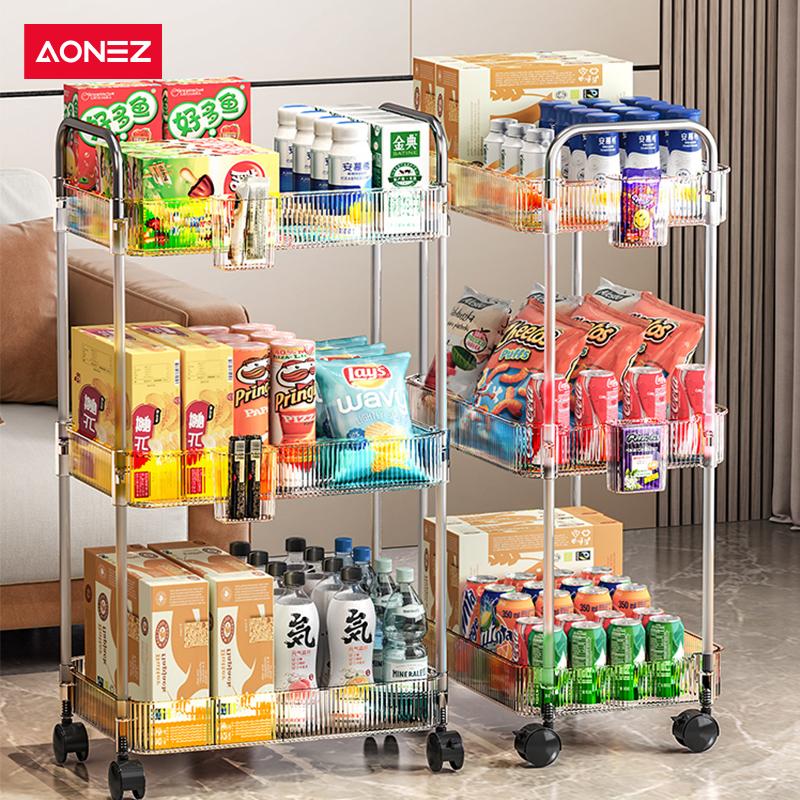 Product Introduction of 【SPESIAL Live COD 24 Shipping】AONEZ Rak Troli Susun Stainless steel RakKosmetik Serbaguna Rak kamar mandi Rak Salon Trolley Dengan Keranjang jaring akrilik transpara rak meja aesthetic 4
