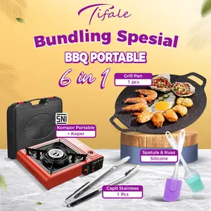 [READY] Tifale (COD) PAKET COMBO BBQ 5IN1 (Kompor Portable+Capitan stainless+Pemanggang+Peeler) GRATIS ONGKIR BUNDLING marble bulat Kitchenware Stainless [BUNDLE]