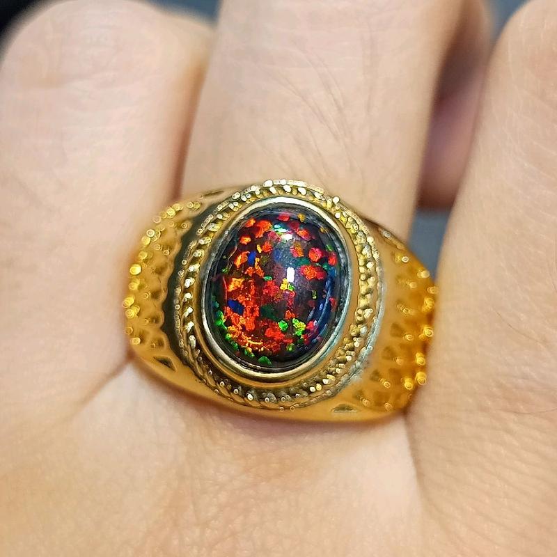 Cincin Batu Kalimaya Black Oval Australia Kembang Jarong Size Kantoran - Model Rings Titanium 1