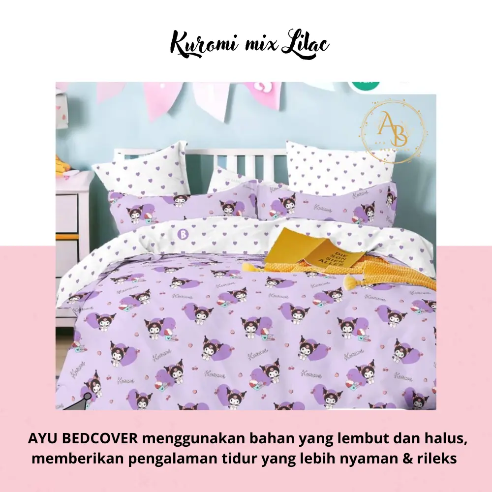Bed Cover Set Motif Karakter Anak Kuromi Lilac x Lilac polos 90x200 - 200x200 - Ayu Bedcover