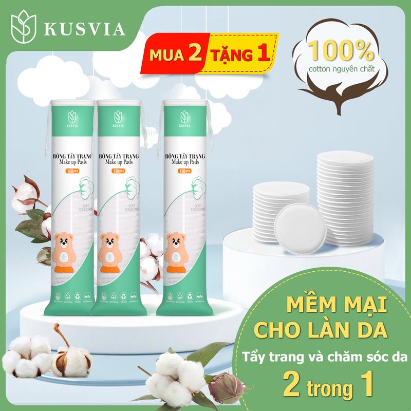 KUSVIA Mua 2 Tặng 1 Bông Tẩy Trang Kiểu Dây Rút 100% Cotton Tự Nhiên Mềm Mại Không Xơ Bông Dùng Đắp Lotion Mask Tẩy Trang Chuyên Dụng An Toàn Cho Da Nhạy Cảm Dập Viền Chắc Chắn Tiết Kiệm Dung Dịch.
