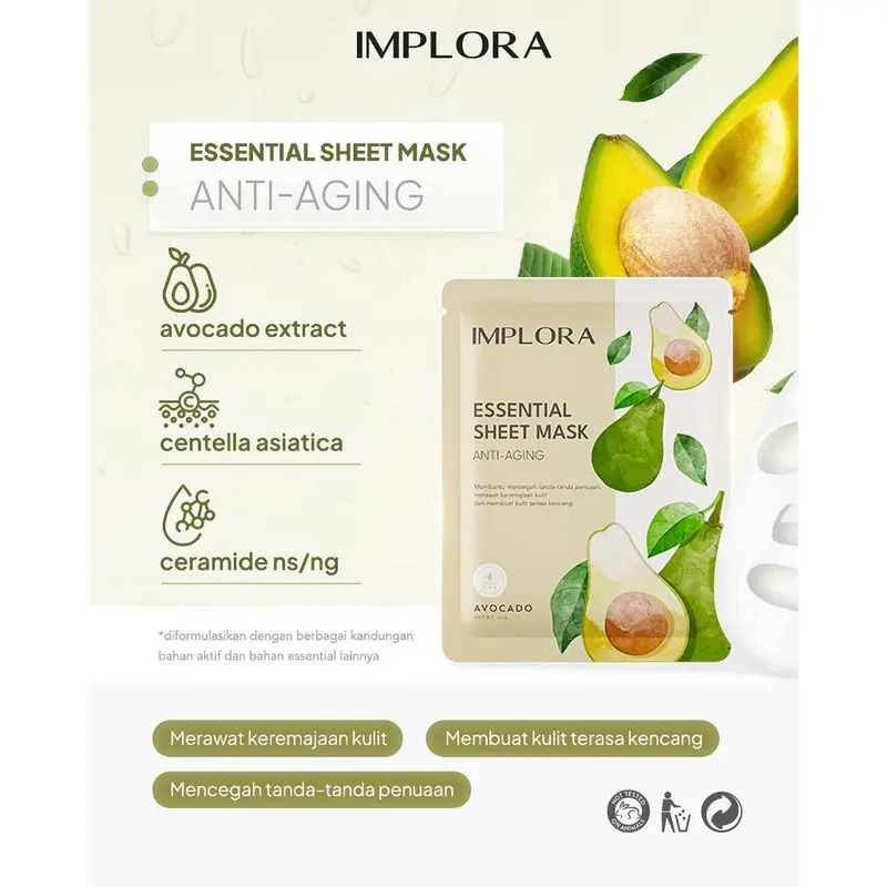 ENVIO - Implora Essential Sheet Mask 25gr - Masker Wajah Melembabkan Anti Aging Acne Control 4