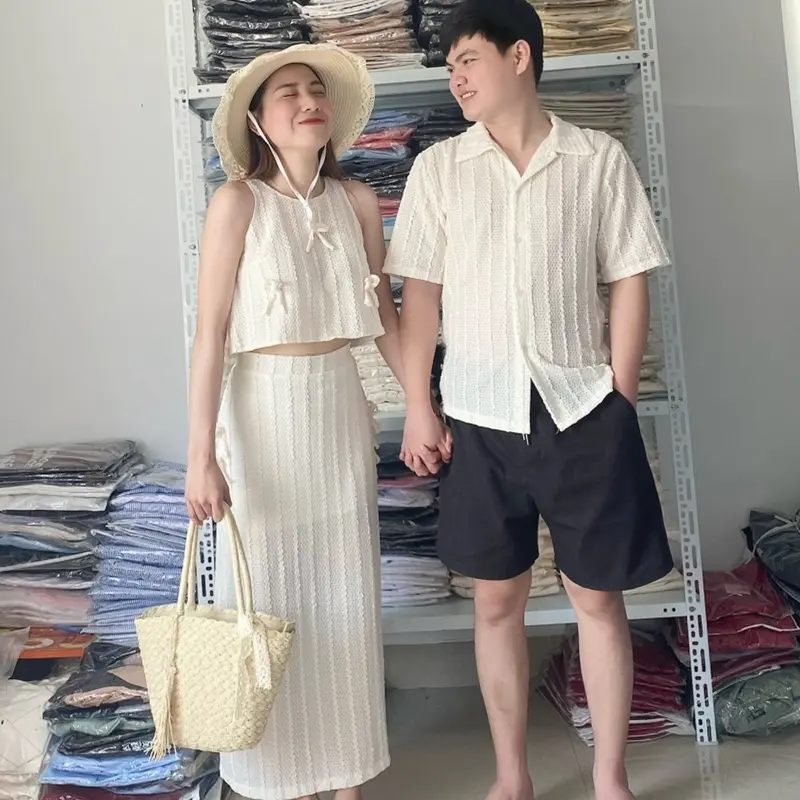 SET ĐỒ ĐÔI ĐI BIỂN XINH CHÂN VÁY DÀI MIDI THUN LƯỚI - YH COUPLE Nữ Áo 7
