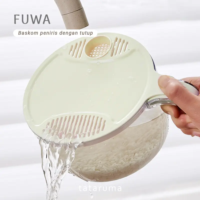 FUWA - Peniris Sayur Buah Beras dengan Tutup dan Handle Baskom Modern 0