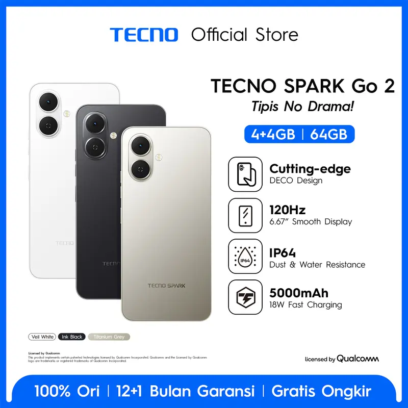 NEW! Go Series] TECNO SPARK Go 2 - 4+4GB*/64GB, IP64, 6.67