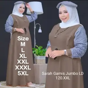 Gamis Jumbo Muat Bb 80 Kg Wanita Muslim Kombinasi Katun Kotak Terlaris Dress Dewasa Maxi