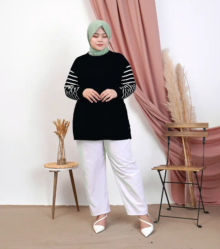 Kaos Wanita Lengan Panjang / Atasan Lengan Lengan Manset / Koas Oversize Wanita / LD 120 PJ 80 Baju Lembut Samping Variasi Basic Polos Hitam Top Tangan manset Muslim Dalaman 8