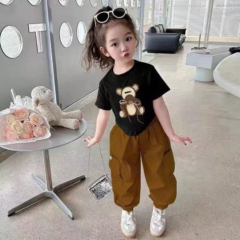 Setelan Anak Kaos Motif Panda Celana Cargo Panjang 1-6 Tahun Terbaru - Baju Anak Perempuan Kargo Panda - Fashion 3