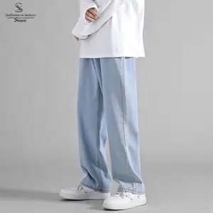 SUYX Celana Jeans Pria Baggy Celana Panjang Biru Muda Oversize Straight Korean Style Blue Celana Kulot Jeans beggin  jeans