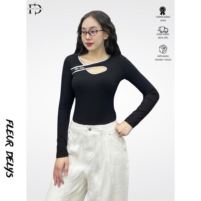 Áo Thun Dài Tay Nữ Fleurdelys Cut-out Thêu Trên Ngực DLAC274