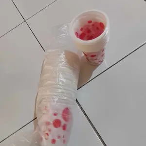 Gelas Plastik FU 200ml Printing Bola-Bola Coffee Time Violet / Gelas Pesta Motif Polkadot Kopi @50 Pcs / Plastic Cup