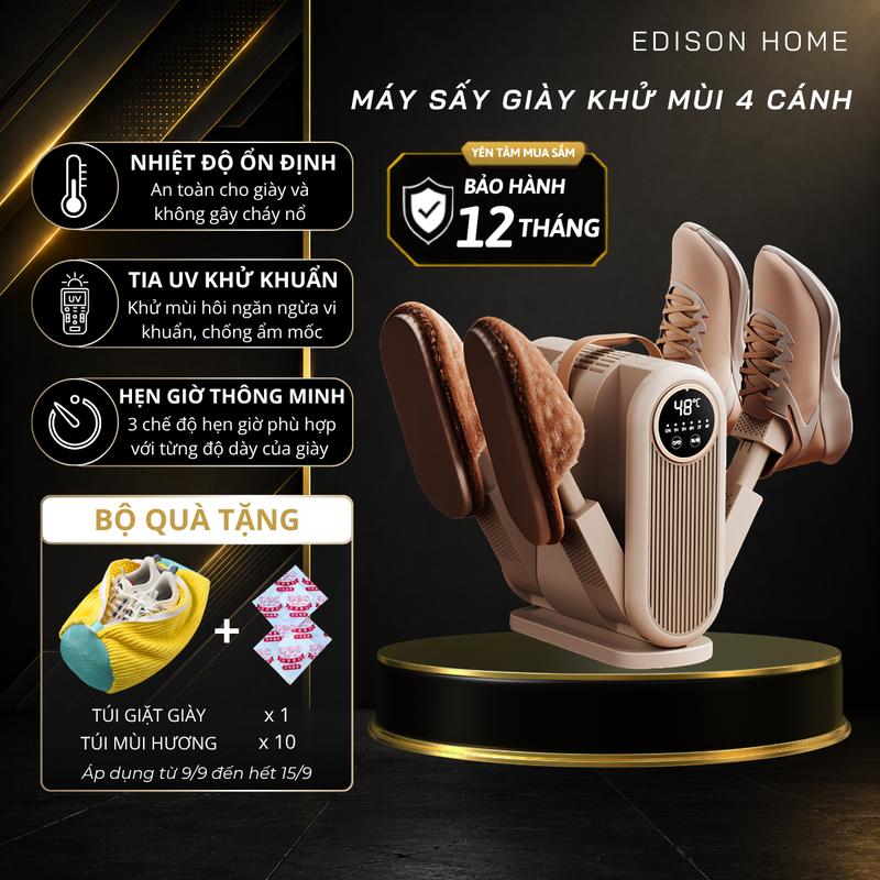 Máy Sấy Giày Dép Khử Mùi Đa Năng Edison Home Làm Khô Nhanh Tia UV Kháng Khuẩn Thông Minh Màn Led Cao Cấp