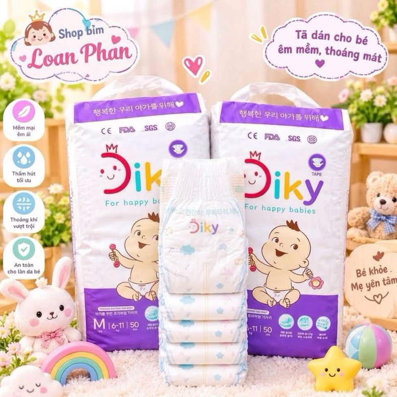 Tã dán Diky -Siêu mềm mại thấm hút nhanh chống tràn khô thoáng