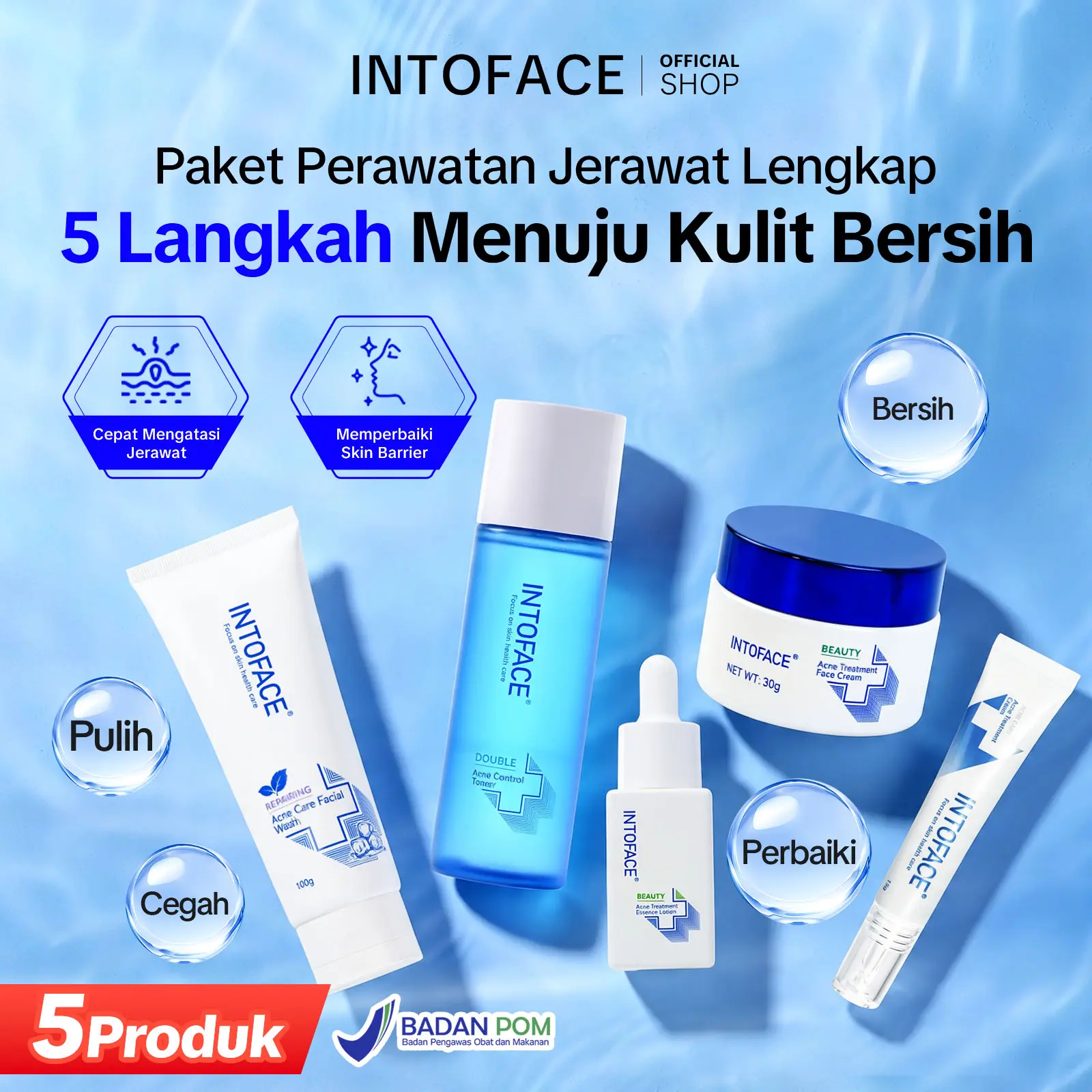 INTOFACE Acne Fighter Set - Hilangkan Jerawat, Bekas Hitam & Bruntusan! BPOM & Aman untuk Kulit Sensitif
