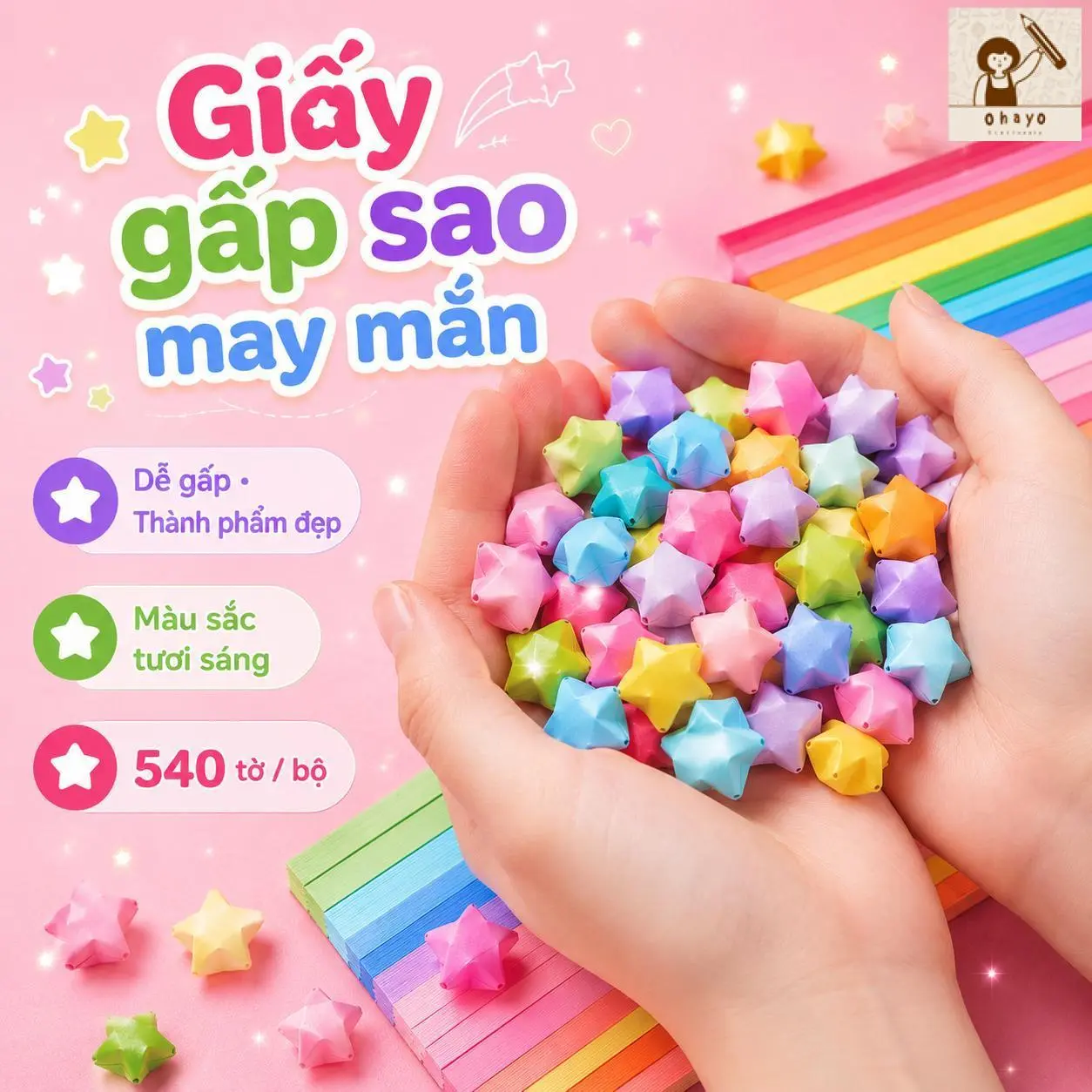 540 tờ giấy gấp, dài 24 cm, giấy gấp origami với nhiều màu sắc rực rỡ để lựa chọn