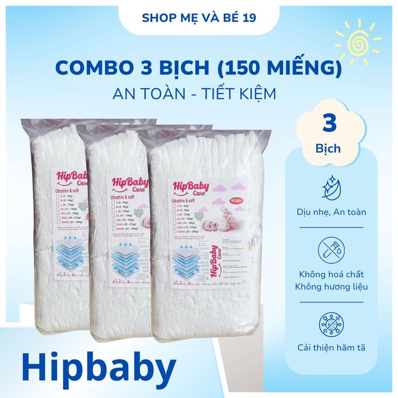 Combo 3 bịch 150 miếng bỉm hipbaby phiên bản mới mềm mại dịu êm cho bé