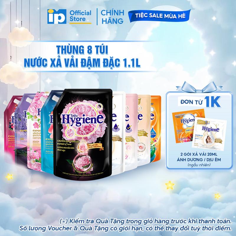 Thùng 8 Túi Nước Xả Vải Đậm Đặc Hygiene 1.1L