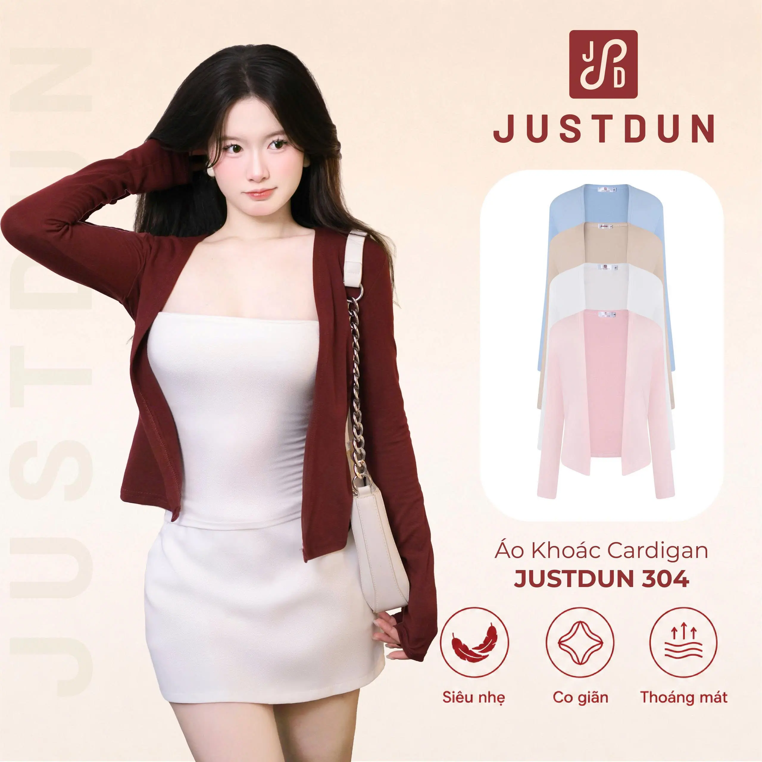 Áo Khoác Cardigan Nữ Dáng Dài JUSTDUN 304 - Vải Cotton Mịn, Mềm Mại, Thoải Mái, Dễ Phối Đồ