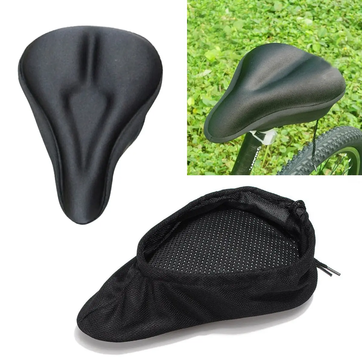 1PCS Black 3D Soft Thickened Bicycle Seat Breathable Bicycle Saddle Seat Cover Comfortable Foam Seat Mountain Bike Cycling Pad Cushion Cover Soft Silicone Cycling Equipment Bike Accessories