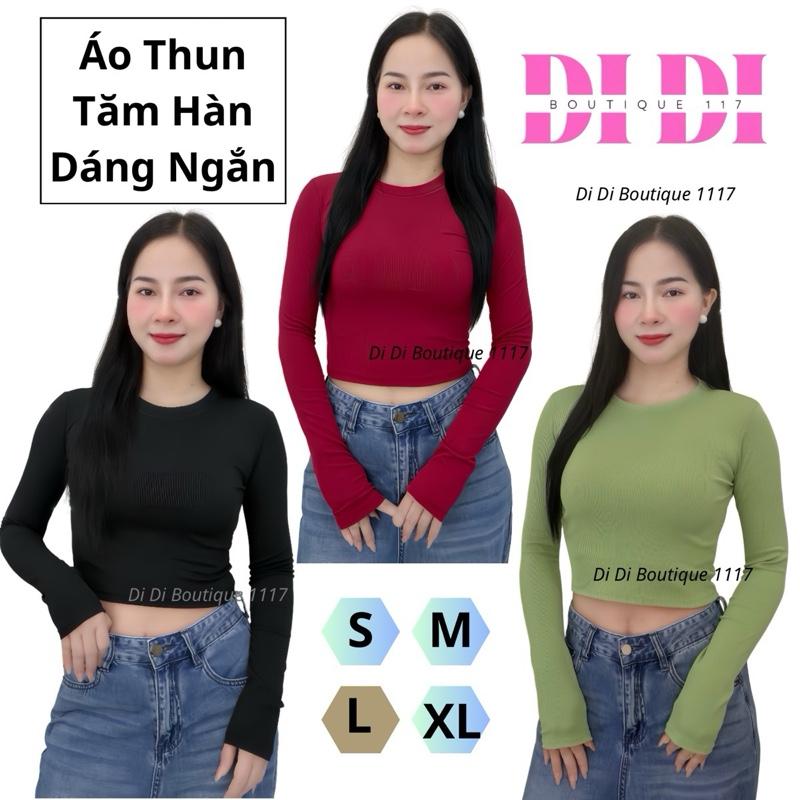  Combo 3 áo thun nữ tay dài croptop cổ tròn ôm body. Thun tăm hàn  dày form đẹp  mịn mát ủ kem giữ nhiệt . DiDi boutique 1117 
