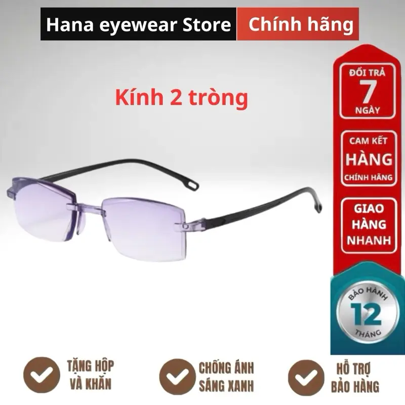 Kính lão 2 tròng gọng nhựa không viền trên đi đường dưới đọc sách kiểu dáng đẹp sang trọng