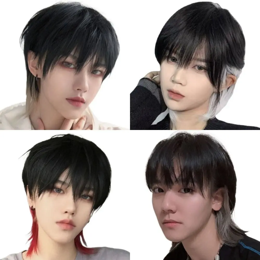 Tóc Giả Đầu Mullet, Chất Liệu Tổng Hợp, Có Mái, Đuôi Sói, Đặc Trưng Thẳng Và Dài, Thích Hợp Để Hóa Trang, Bồng Bềnh Và Chịu Nhiệt, Phong Cách Anime, Dành Cho Nam Và Bé Trai