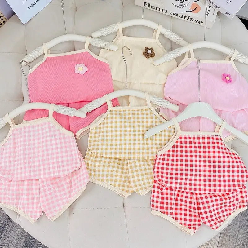 [Combo 5 Bộ] Hai Dây Kẻ Tăm Lạnh Bé Gái In Hoa Mặc Hè 6-16kg