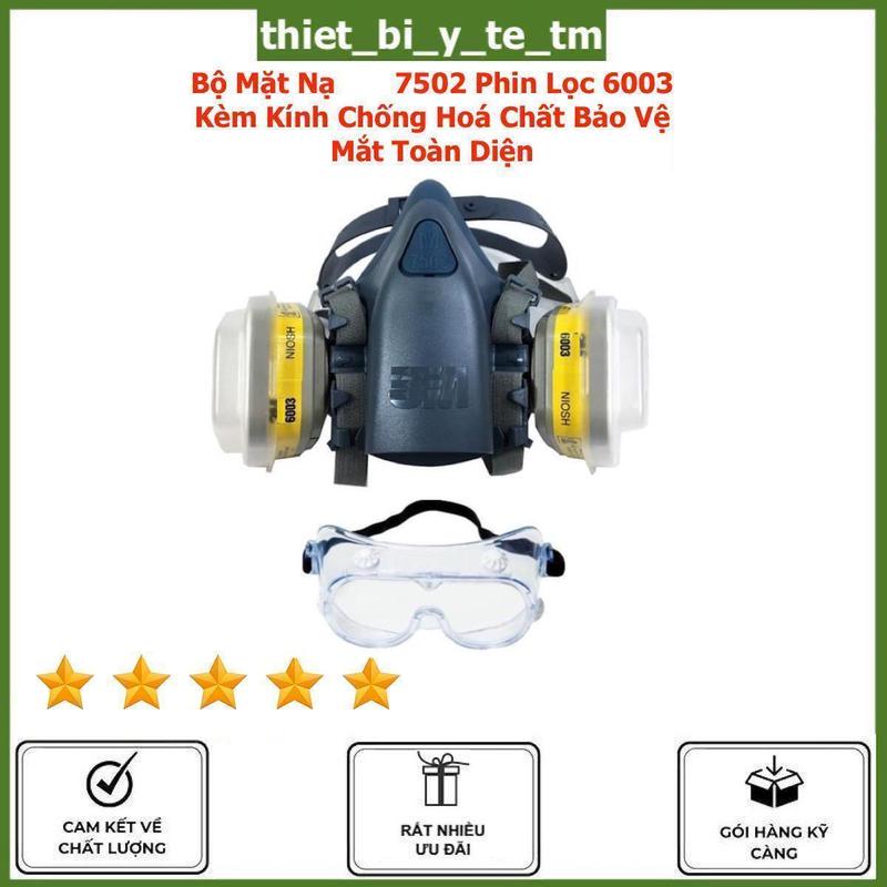 Mặt Nạ Bảo Hộ Lao Động 7502 Phin Lọc 6003CN + Kính Nhựa dẻo bảo vệ mắt, có thể ngăn Bụi Siêu mịn PM2.5, ngăn mùi, bảo vệ khi phun trừ sâu, phun sơn, ngăn bụi siêu mịn PM2.5. Bộ bao gồm 1 mặt nạ 7502, 2 phin lọc 6003 , 2 ốp nhựa, 2 Tấm lọc, 1 Kính mắt