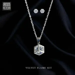 Mode Top Teratas - Set Kalung Dan Anting Titanium Silver Velvet Flame Set Seri Sehari-hari