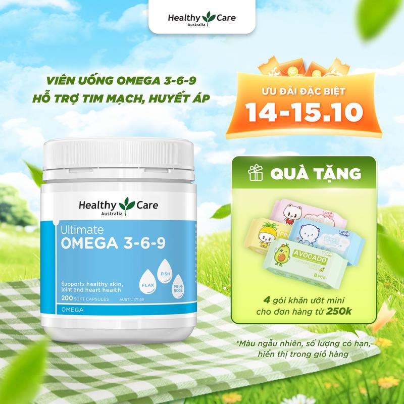 Viên Uống Hỗ Trợ Tim Mạch, Huyết Áp Healthy Care Omega 3 6 9 Ultimate 200 Viên