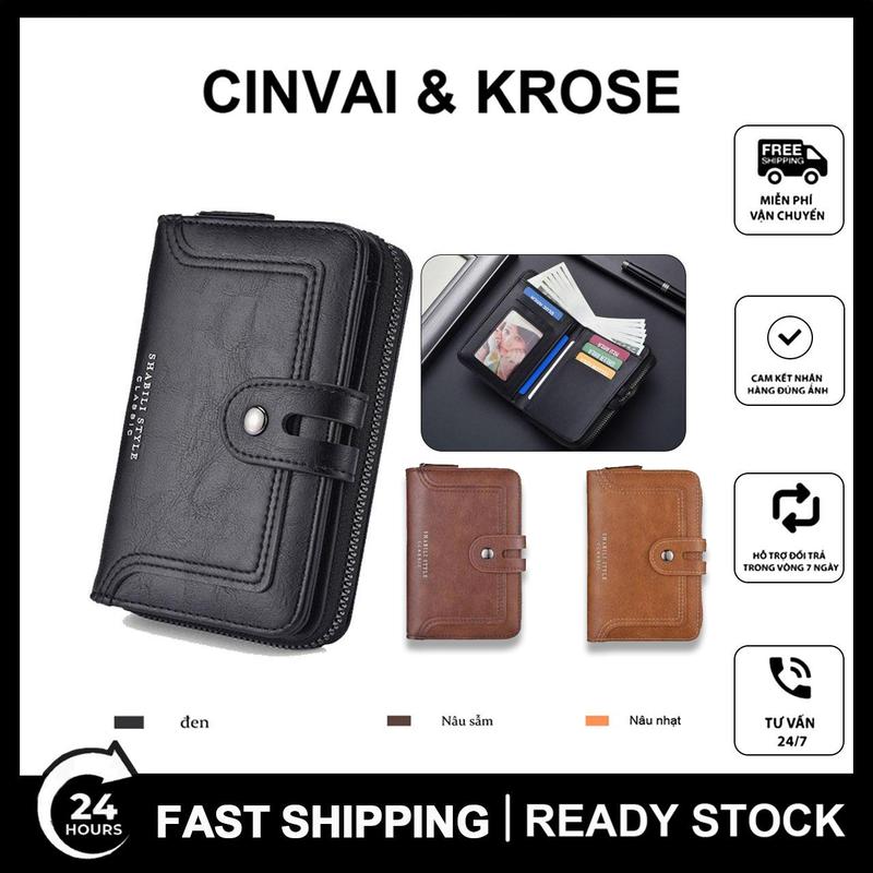 SHABILI Ví Nam Ví Ngắn Ví Đựng Thẻ ID Thư Mục Xe Túi Ẩn Có Khóa Kéo Khe Cắm Thẻ Túi Tiền Xu Có Khóa Kéo Sức Chứa Lớn Đa Năng Chất Lượng Cao Làm Bằng Da PU Thời Trang Phong Cách Hình Chữ Nhật Thường Ngày