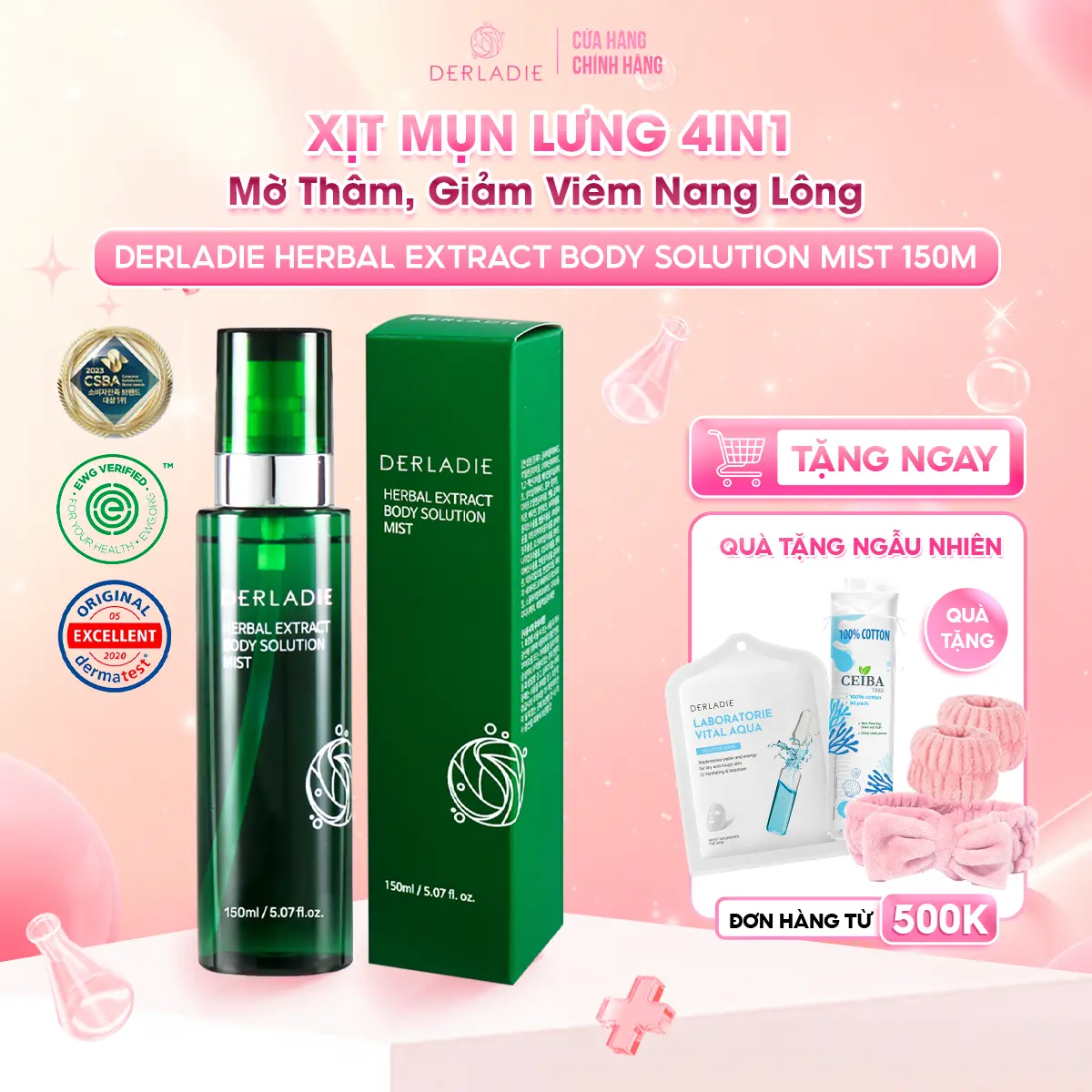 Xịt Mụn Lưng Derladie Mờ Thâm, Giảm Viêm Nang Lông 150ml