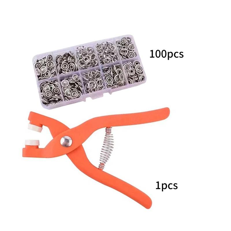 Metal Snaps Buttons with Fastener Pliers Tool Kit Stainless Steel Sewing Free Buttons Set for Jeans Clothing DIY Handcrafts 0