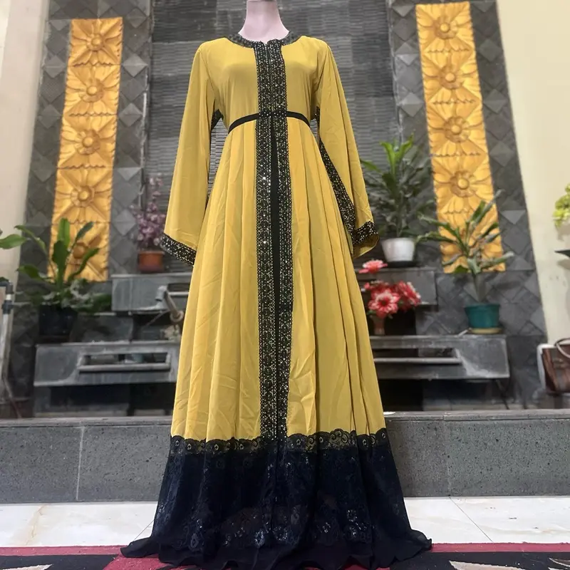 Gamis sabyan mewah rendaa Ceruty Muslim Panjang Wanita Renda Dress SEO 1