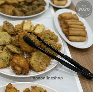 Jepitan Capitan Tongs Stainless Hitam Roti Kue Daging BBQ Serbaguna