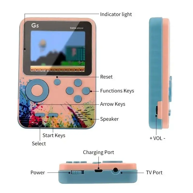 NODIA Konsol Game Genggam Retro G5 / Tetris Mini Arcade / Dengan 500 Game Klasik / Gamepad Portabel Layar 3.0 Inci / Mode Permainan Satu Dan Dua Pemain / Baterai Isi Ulang 1000mAh / Dukungan Untuk Konektivitas TV / Console Machines Gameboy / Gaming Konsol 6
