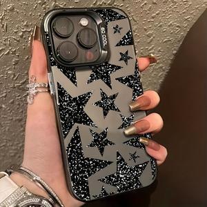 Funda para celular de color plateado con patrón de estrellas brillantes para iPhone 11-17 Series, Regalo de Navidad, Cubierta duradera y a prueba de golpes, Estilosa