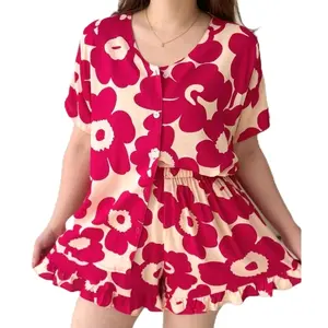 NARIWUNU - ZIA ONESET PIYAMA KANCING RAYON LEMBUT NYAMAN SETELAN CELANA PENDEK RUFFLE BUSUI VIRAL TREND BAJU TIDUR TOP WANITA CANTIK