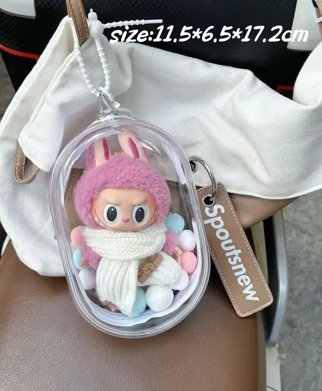 Tas penyimpanan boneka transparan Tas pelindung boneka transparan termasuk gantungan kunci dan pom pom 6