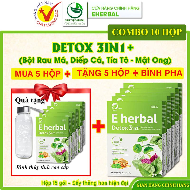 (MUA 5 TẶNG 5) Bột detox 3in1+ Eherbal (rau má, diếp cá, tía tô mix mật ong), thanh lọc cơ thể, giảm nóng trong, tăng cường sức khỏe