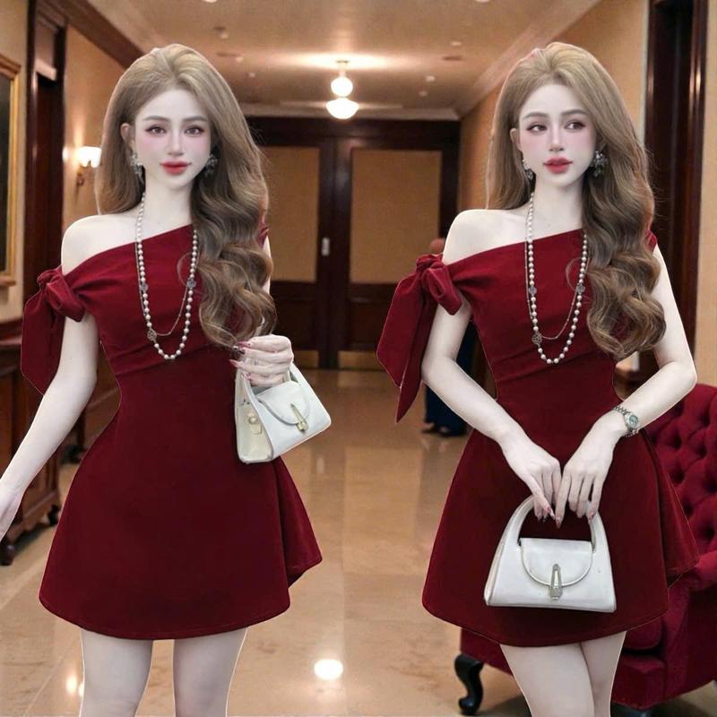 VP Đầm thiết kế CRAZYTEEN S6632 kiểu lệch vai dáng chữ a đơn giản để đi chơi Đầm lệch vai quần short đầm dự tiệc