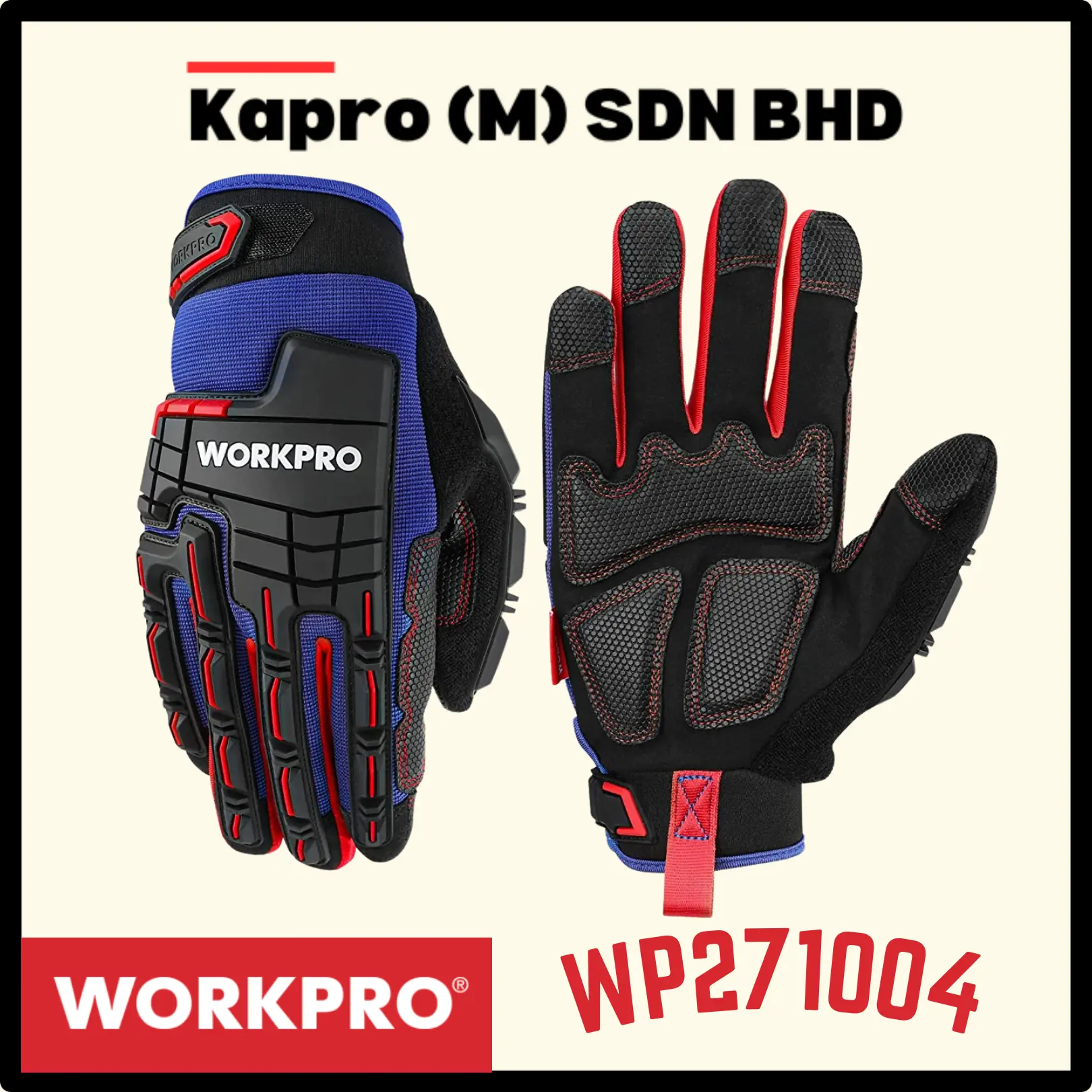 WORKPRO Impact & Vibration Reduction 3D Mechanic Gloves Size L/XL