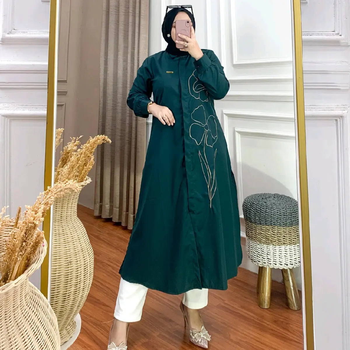 Halwa Long Tunik Katun Premium Mix Bordir Bunga Atasan Wanita
