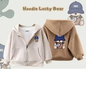 Hoodie Zipper Anak Usia 5-10 Tahun Hoodie Unisex Motif Lucky Bear Cewek Cowok Atasan Fashion