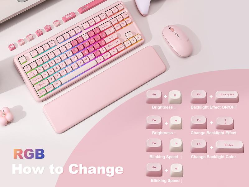 YUNZII B87 Pink Wireless Mechanical Keyboard, QMK/VIA Programmable,TKL ...