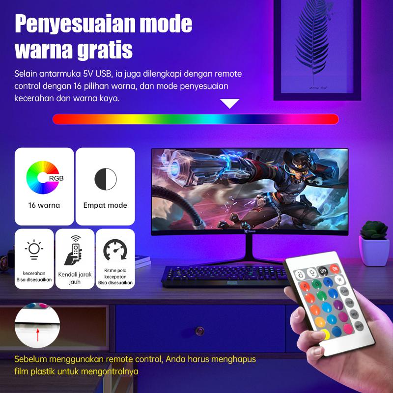 Lampu Strip LED RGB USB CCTV 5050 Putih Hangat IP44 1-5M 5V + Remote Control 5050 lampu  karakter  kamar 4